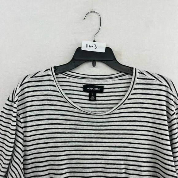 Nordstrom Linen Shirt Womens Large Black White Striped Round Neck Relaxed Fit - Picture 12 of 12